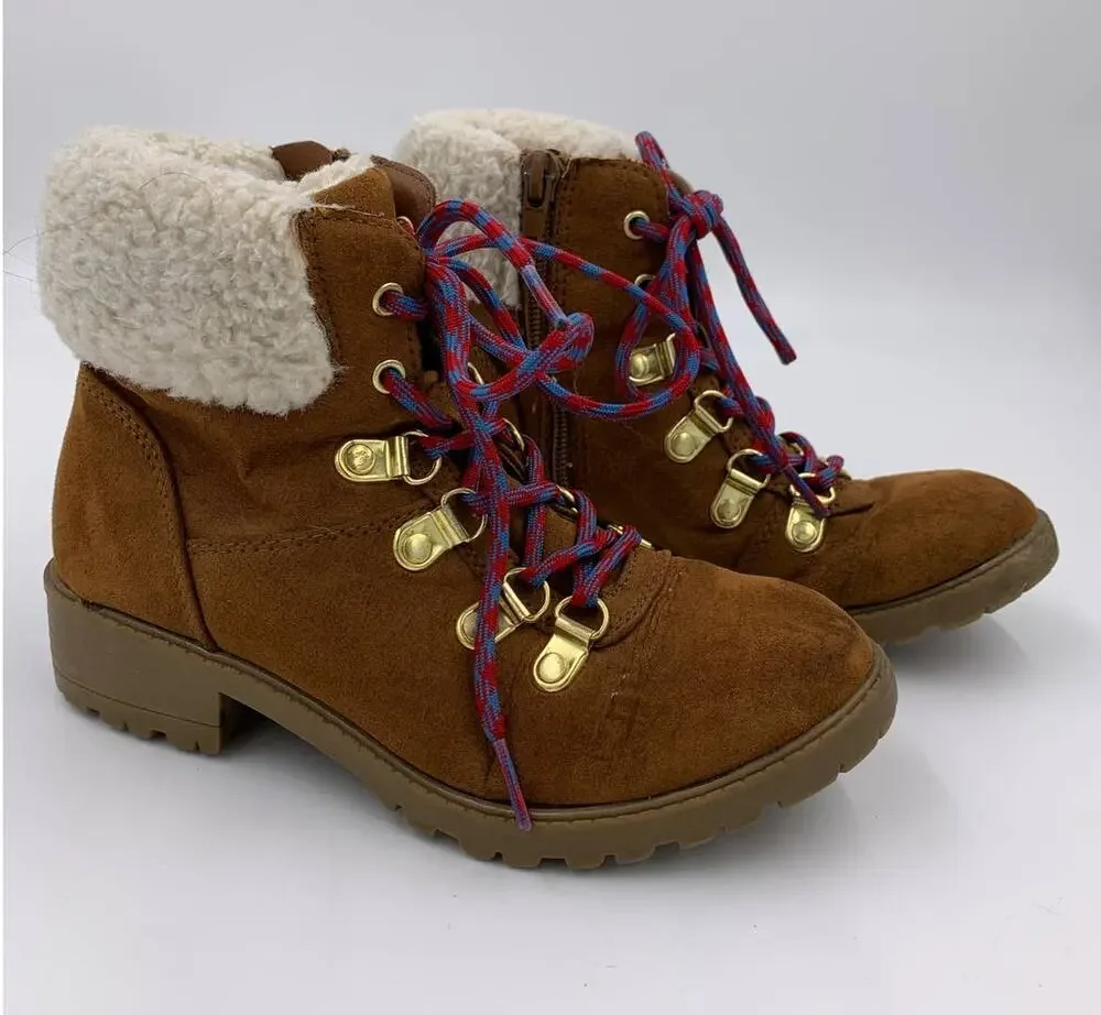 Steve Madden Shearling Cuff Faux Fur Vegan Suede High Top Boots Girls Youth 1